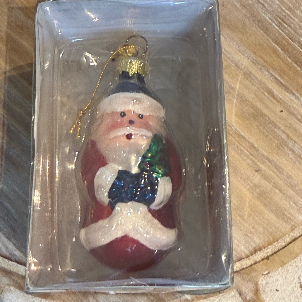 Nib Kurt Adler Medallion Collection Glass Santa ornament 3”